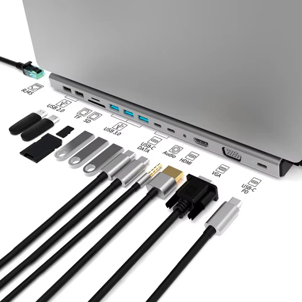 

2025Laptop Stand Type c 14 in 1 Aluminum USB C Hub Adapter Docking Station Tipo c Hub