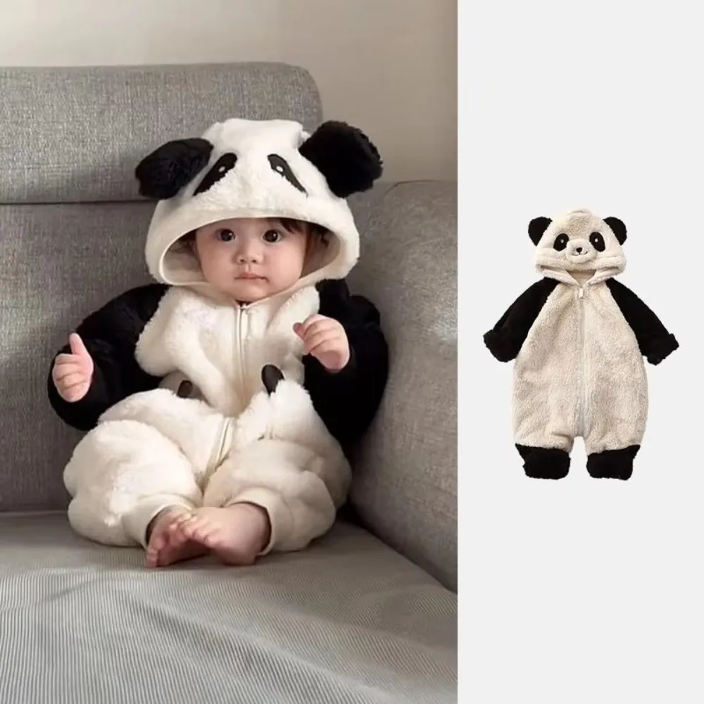 0-24months Baby Romper Pajamas Panda Rabbit Pattern Keep Warm Newborn Winter Jumpsuit Hooded Romper Soft Infant Home Clothes