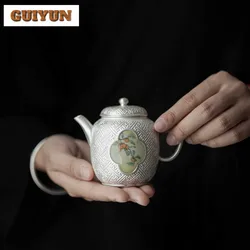 160ml Handmade 999 Sterling Silver Gilded Teapot Creative Window Persimmon Pot Tea Brewing Kettle Teaware Accessories Craft Gift