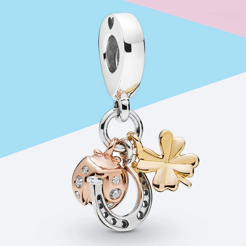 Cute Pink Enamel Dumbbel Pendant Fit Original Pan Charms Bracelet Men Hollow Heart Bead DIY Bijoux For Women Fitness Tool Dangle