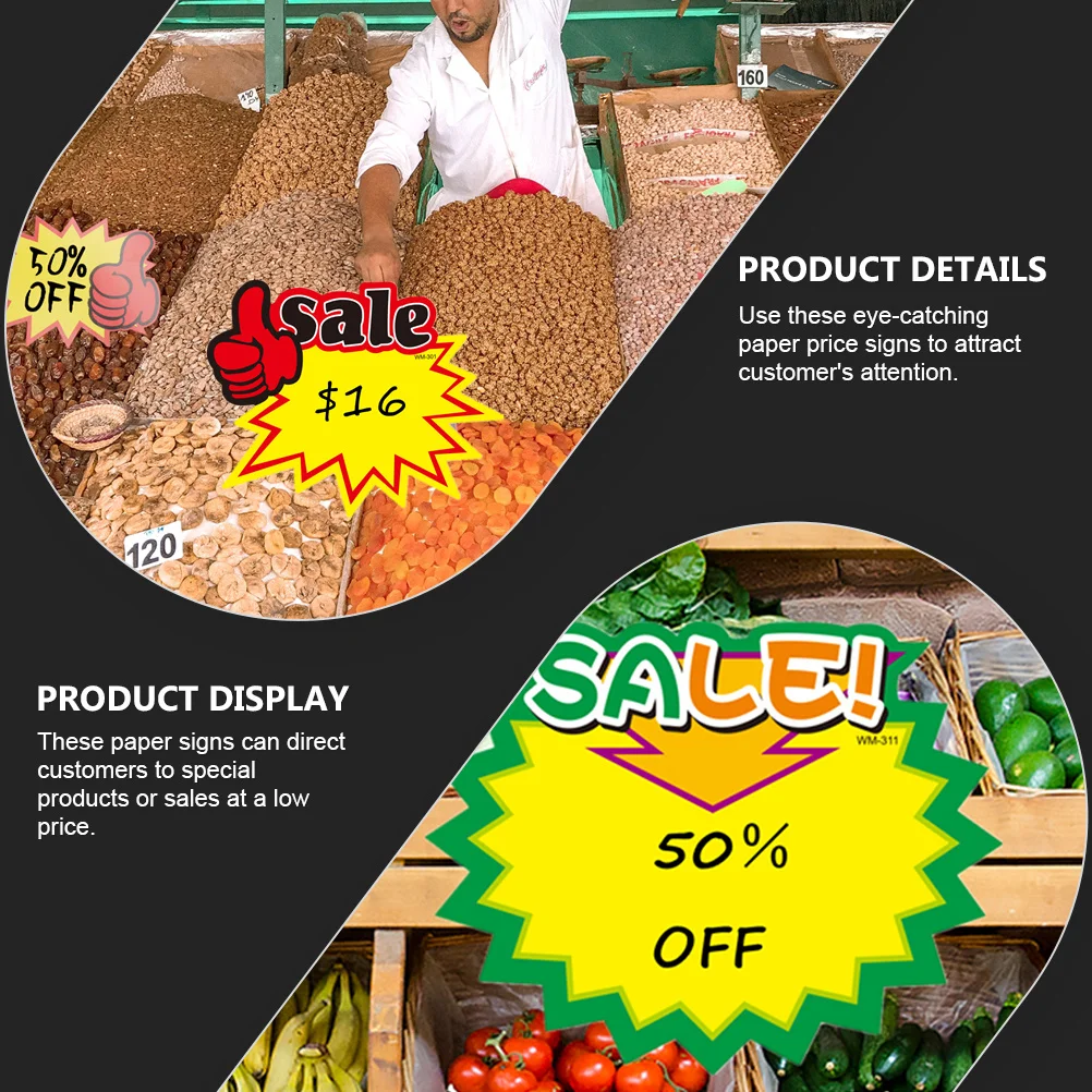 

50Pcs Price Tags Eye-Catching Retail Shop Advertising Stickers Promotional Signs Market Sale Promotional Price Signs
