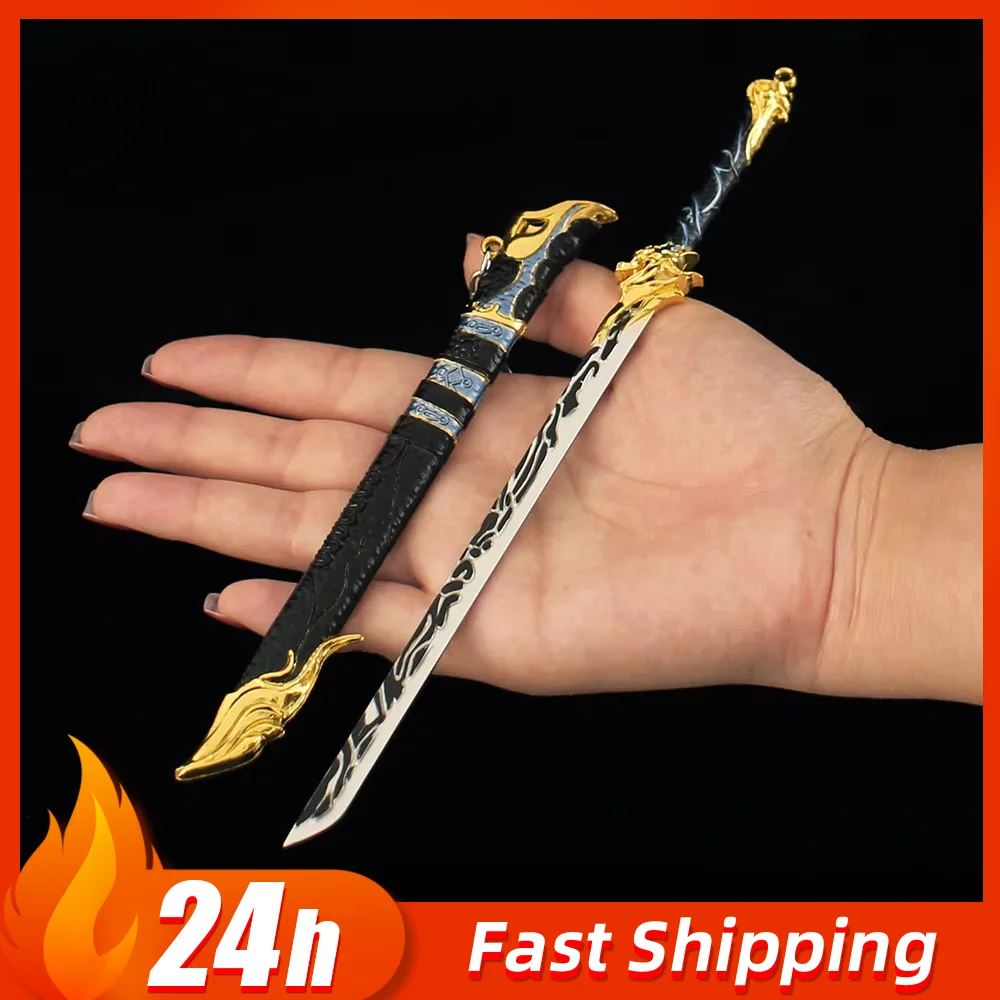 22 cm Naraka Bladepoint Spielperipheriegeräte, schwarzgoldenes antikes Messer, Schwert mit Scheide, Schlüsselanhänger, Legierungsmodell, Ornamente, Spielzeug, Geschenke
