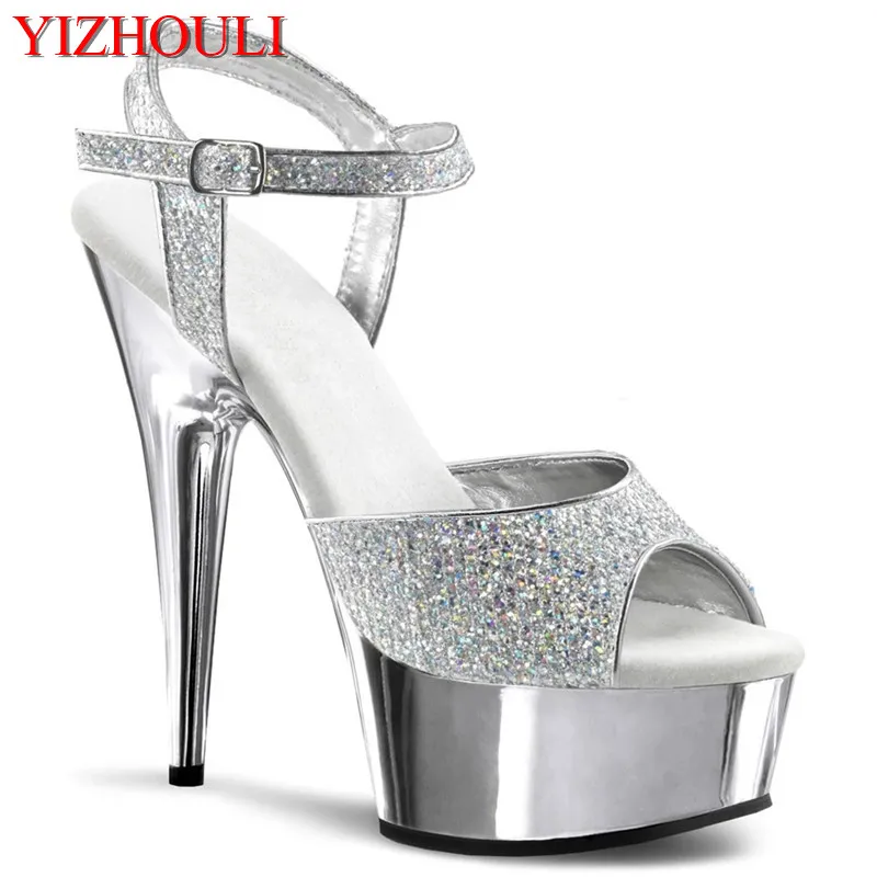 

Summer 6 inch, sexy heels, fashion sequined vamp 15 cm electroplated stiletto heels, stage pole dance shoes