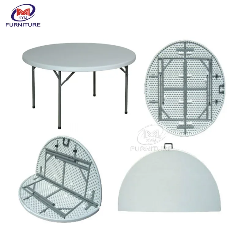 

HDPE PC Table White Plastic Round 8-10 People Dining Table Wholesale Customized PC Outdoor Restaurant Banquet Tables