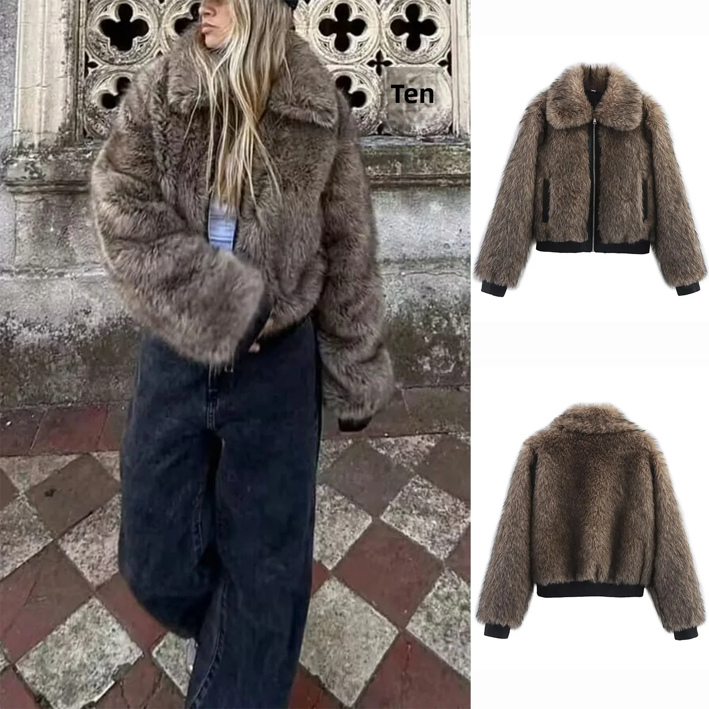 

Новое осеннее женское длинное пальто на молнии све, украшенное свободным цветным мехом, кожаным воротником-стойкой, верхняя одежда-джате, пальто