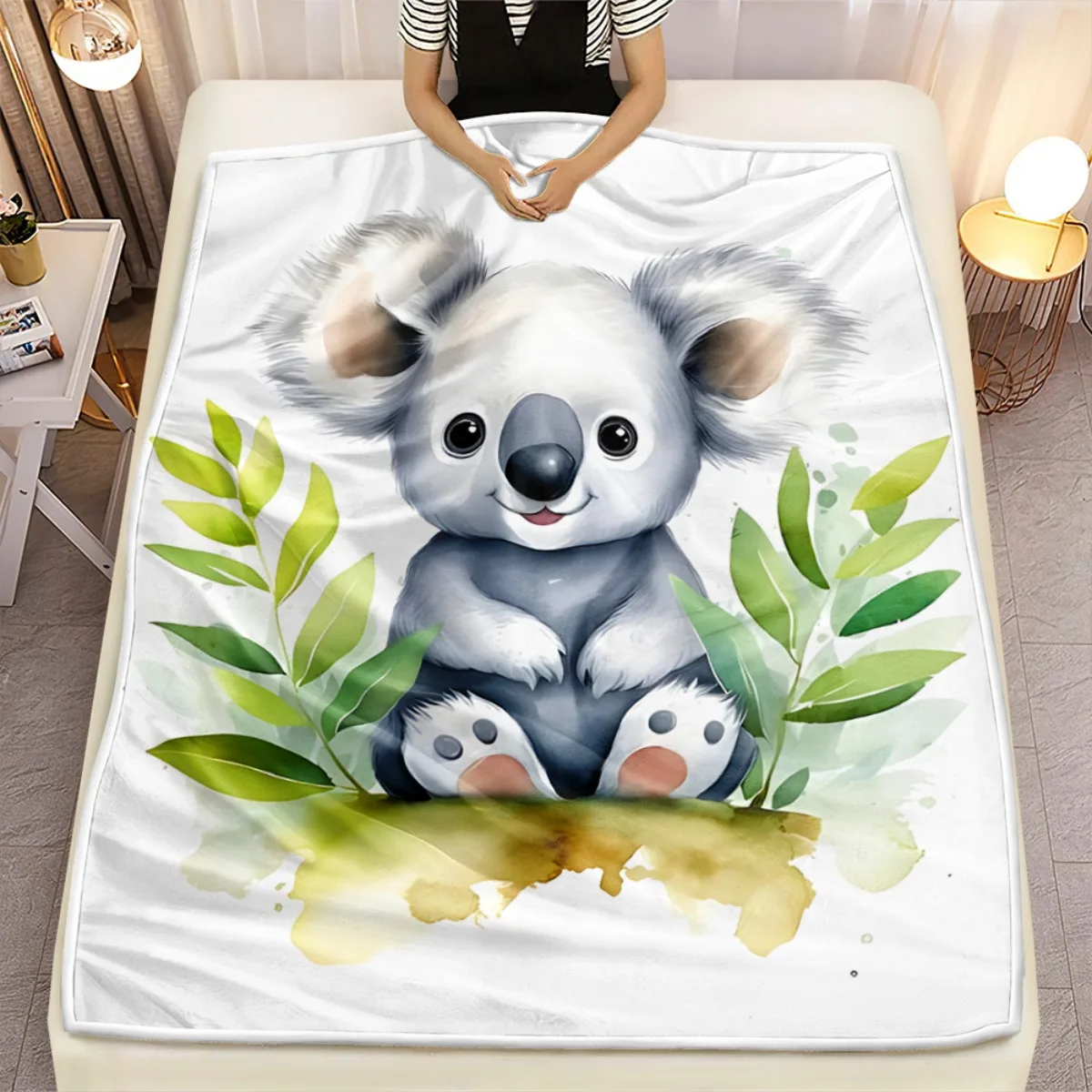 

Одеяло с акварельным дизайном в виде медведя коалы, одеяло с милыми животными, декор для детской комнаты, мягкое одеяло, подарок для ребенка