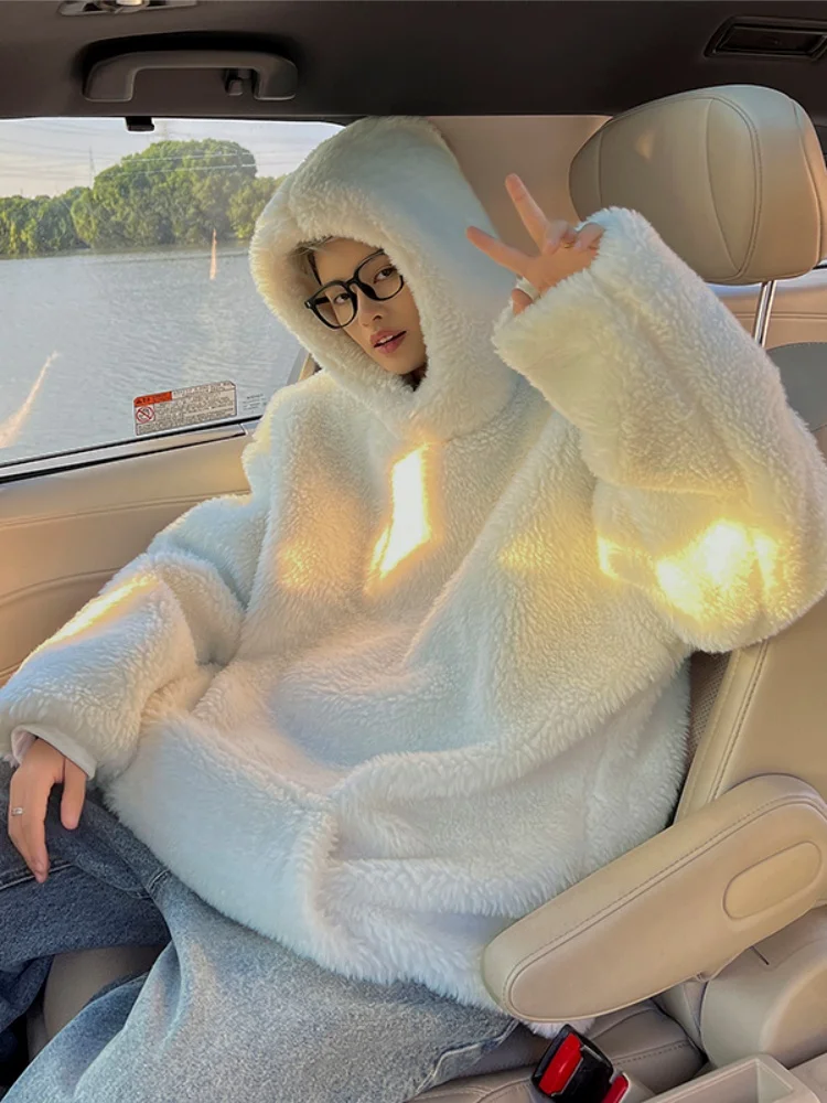 

Утепленная мужская зимняя куртка из овечьего вельвета с флисовой подкладкой, худи с капюшоном, молодежное хлопковое пальто с внутренней подкладкой из полиэстера