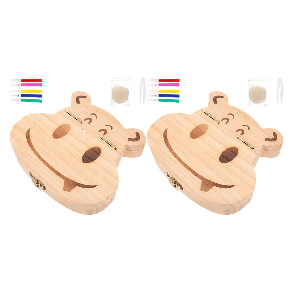 

Набор из 2-х деревянных коробочек для молочных зубов в форме бегемота, органайзер для хранения детских зубов, милый футляр для сохранения потерянных зубов для детей