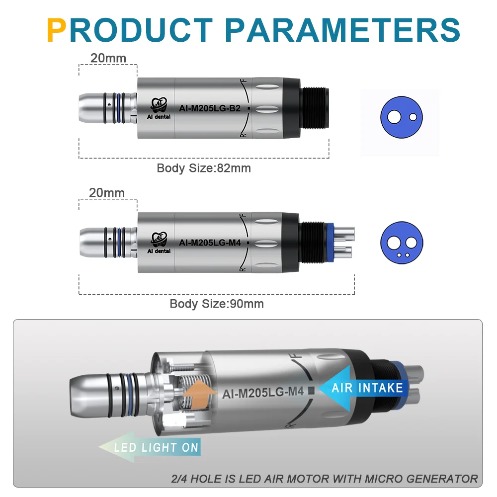 LED Illumination Dental Low Speed Air Motor With Micro Power Generator E-type 2/4/6 Hole Internal Water Spray AI-M205LG