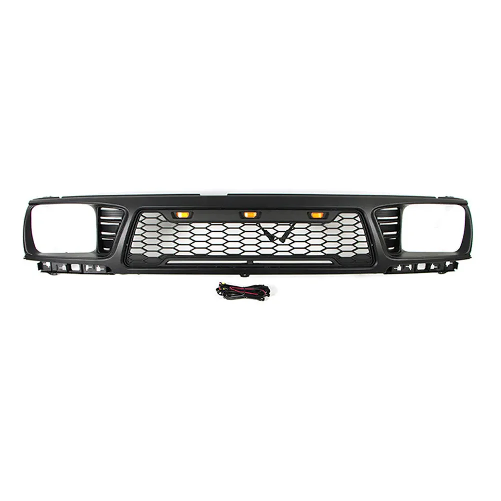 Fit For Toyota Tacoma 1995-1997 Front Bumper Grille Trims Cover Racing Grills Black Compatible Mash Grill With 3 LED Lights