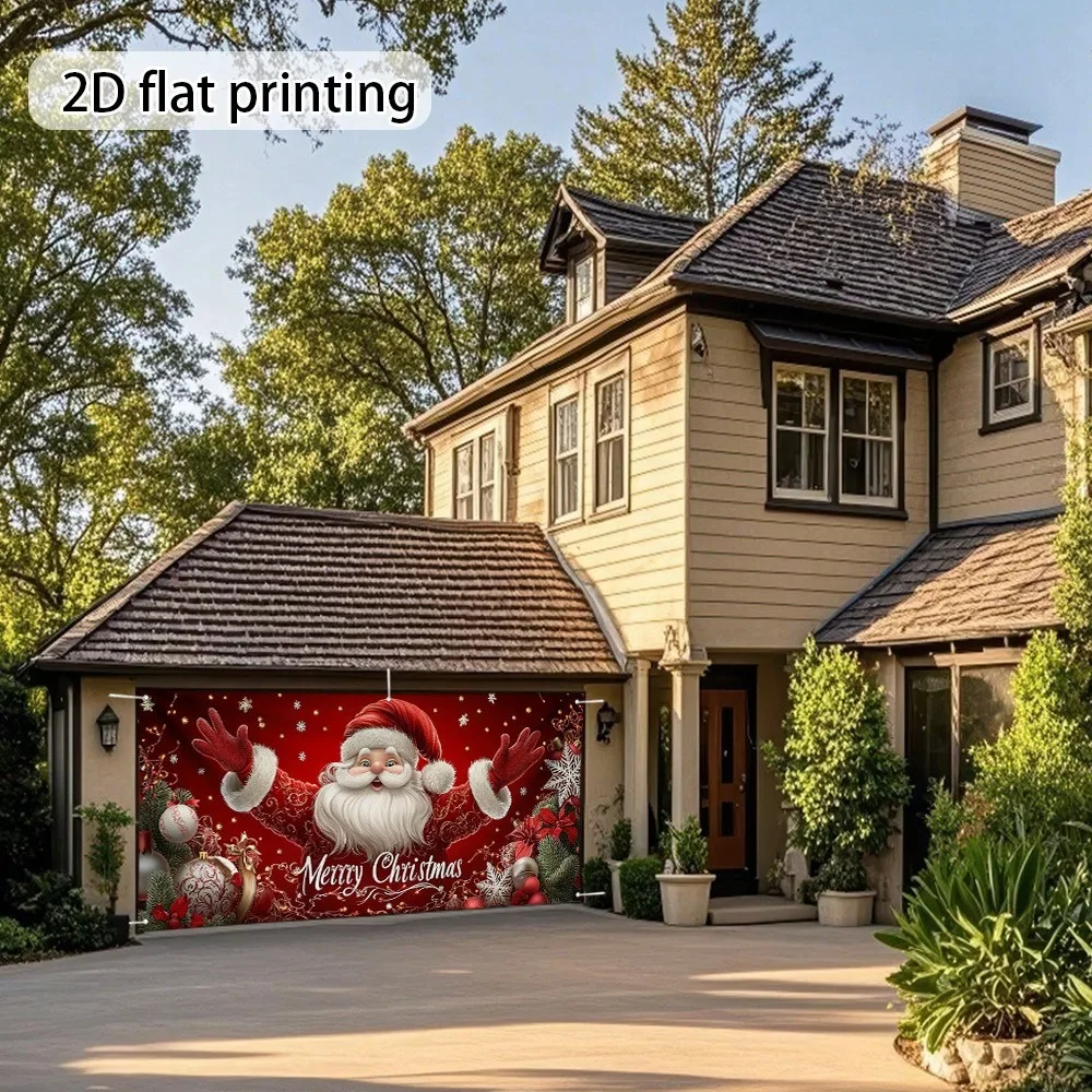 Christmas Garage Door Banner Santa Claus Merry Xmas Polyester Backdrop Large Outdoor Garage Door Cover for Holiday Xmas Decor view 4