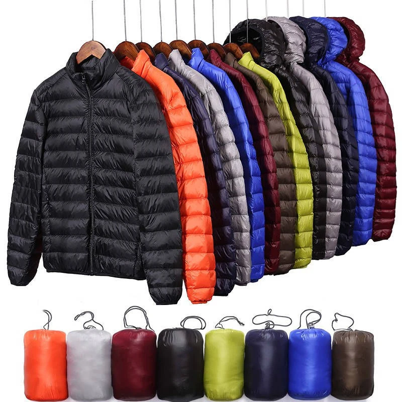 Autumn Winter Down Jacket Men Casual Stand Collar Ultra Light Parka Coat Portable Outwear Windproof White Duck Down Jacket 6XL