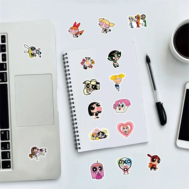 50 قطعة Powerpuff Girls DIY ملصقات كرتونية صندوق الهاتف الثلاجة مقاوم للماء ملصقات أنيمي أنيمي الشكل صورة اللعب ملصق