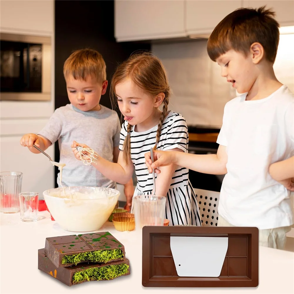 Diepe Chocoladereep Mallen-3 Stuks, 1 Inch Diep Grote En Dikke Siliconen Chocoladereep Mallen Met Schraper & Lepel Voor Gevulde Reep