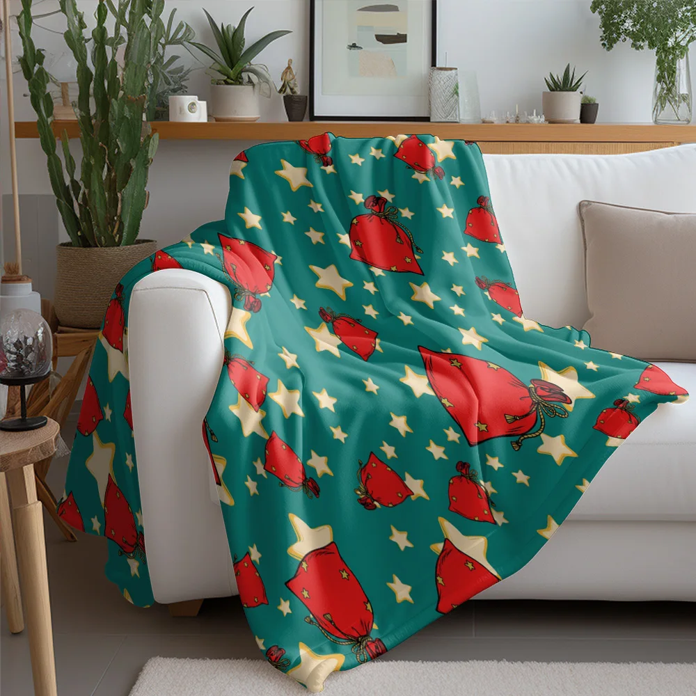 TU Soft Throw Blanket Cozy Flannel Fleece Warm Home Decor Bedding Gift Holiday Christmas Stars Pattern Decorative Throw