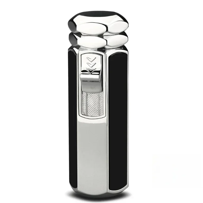 AliExpress NONE Creative Strong Firepower Butane Gas Lighter Turbo 4 Torch Blue Flame High Pressure Jet Straight Cycle Cigar Lighter Men's Gift