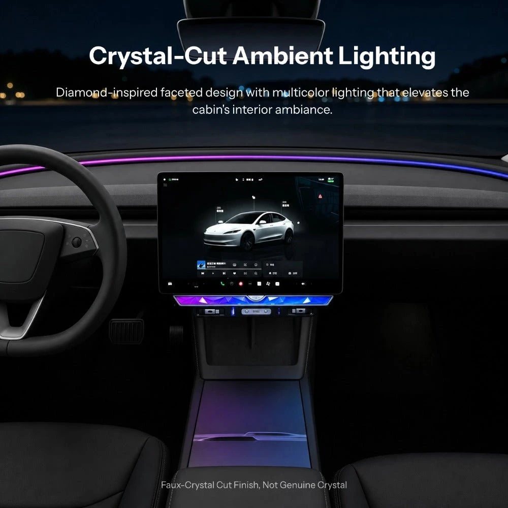 Model 3 Highland/Model Y Juniper Under Screen Crystal Dock | 3-in-1 Ambient Light, Aromatherapy & USB Fast Charging