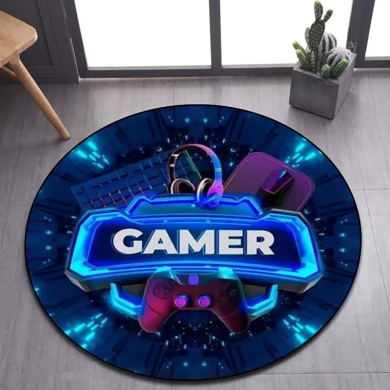 

Cartoon Gamer Game Controller Round Area Rug,Circle Carpet Rug for Living Room Children's Bedroom Sofa Decor,Non-slip Floor Mat