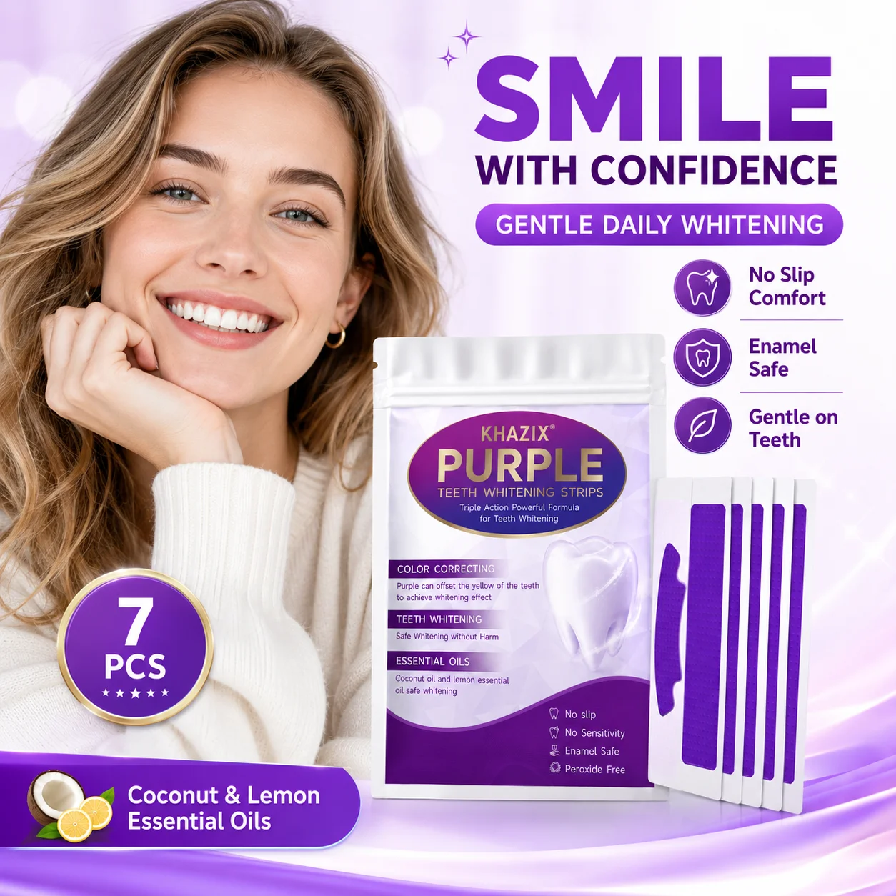 1/7 pairs Teeth Whitening Strips for Whiter-Looking Smile, Flexible Tooth Strips Easy to Apply for Daily Cosmetic Care