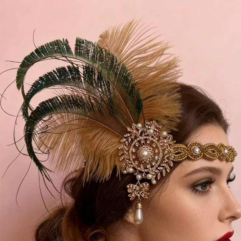 1920s Headpiece Great Gatsby Accessories Flapper Headband Wedding Headpieces for Bride Roaring 20\'s Art Deco Hair Clip