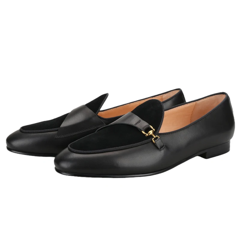 Piergitar Polished Leather Belgian Loafers With Matching Suede Inserts And Metal Horsebits Handcrafted Men's Smoking Slippers
