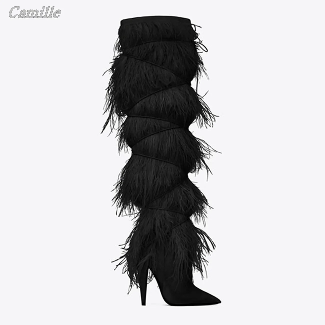 

Sheep Suede Thickened Plush Catwalk Style Sexy Boots Autumn New Fashion All-Match Sexy Pumps Pointed Toe Knee High Boots