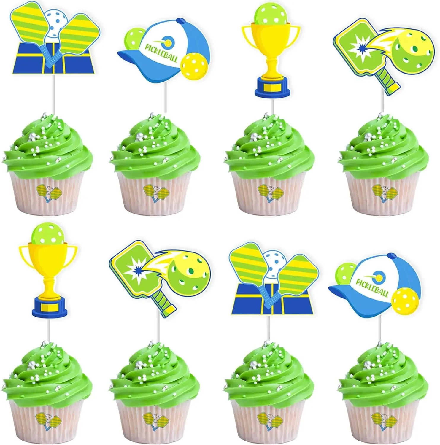 Pickball Cupcake Toppers, Text Logos, Cupcake Picks, Birthday or Retired Party Decoration Supplies, 24 Pcs