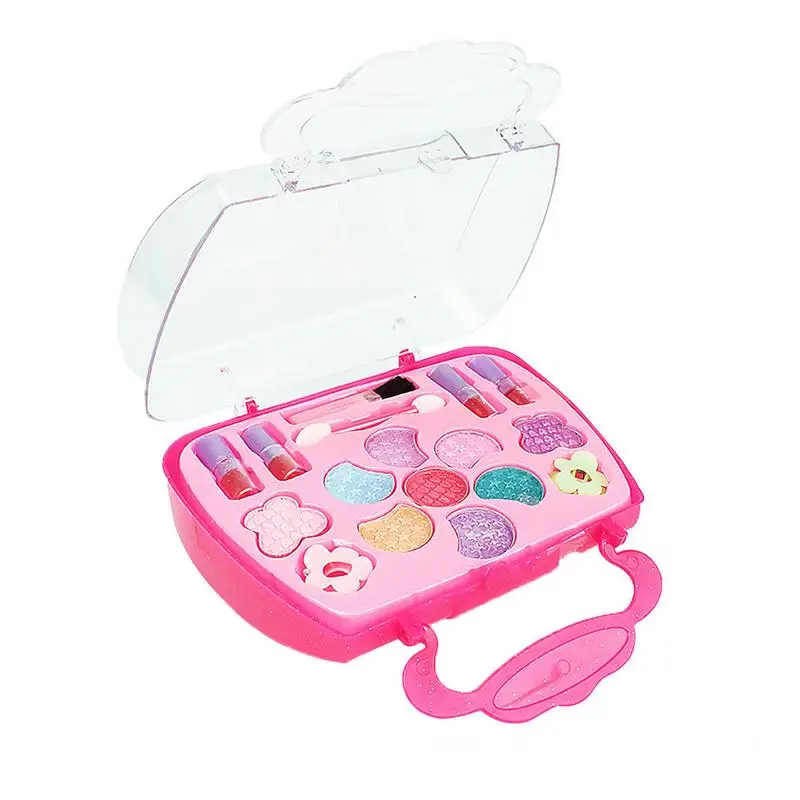 Girls Makeup Kits Safe Make-Up Kit With Beauty Cosmetic Bag Real Cosmetic Kits With Makeup Bag Brushes Eyeshadow Lipstick