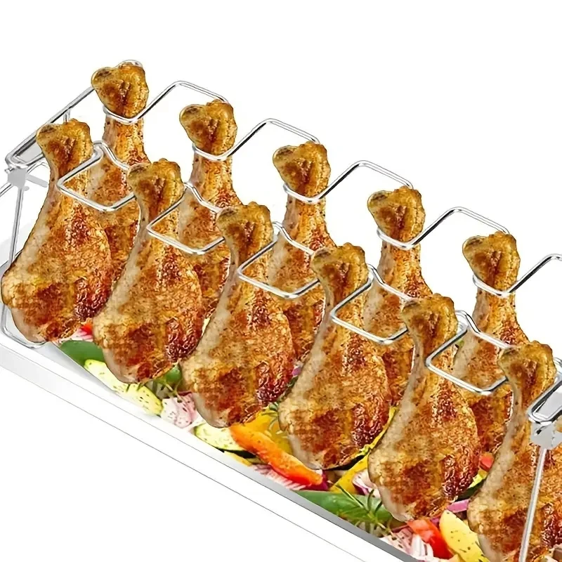 1PC Portable Stainless Steel Folding Grill - Roast Chicken Pan With Bottom Tray - Perfect for Household & Outdoor BBQs!