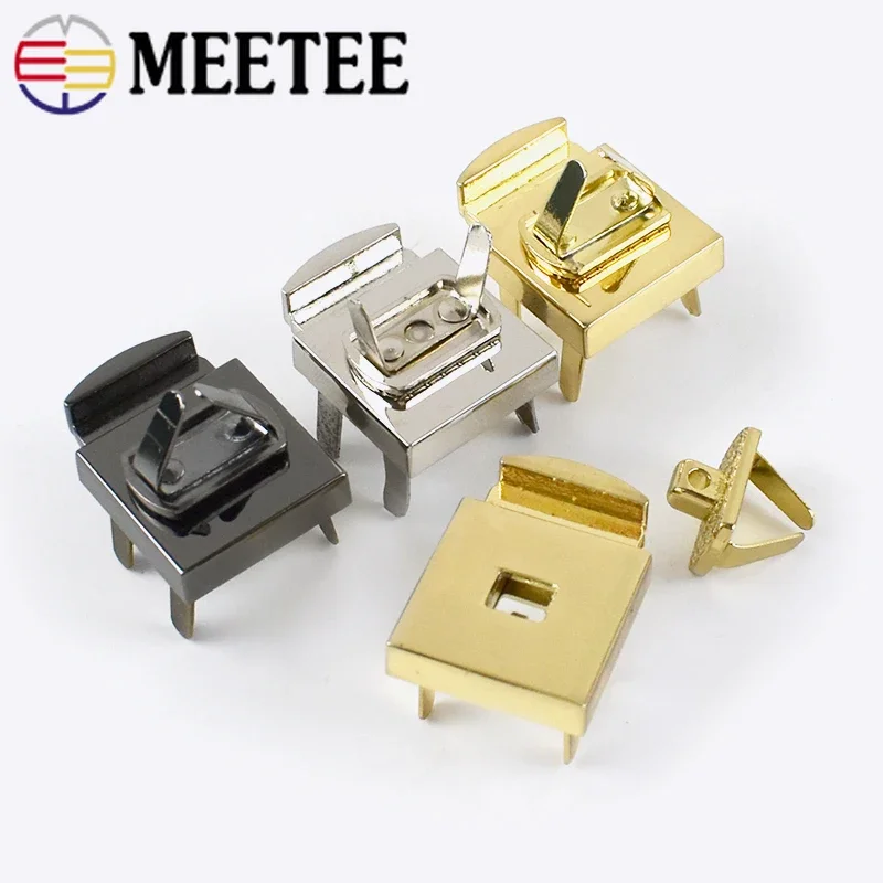 Meetee 2/4Pcs 24X24mm Bag Concealed Button Lock Clasp Metal Handbag Pushed Locks Snap Buckle Hook Replacement Closure Accessory