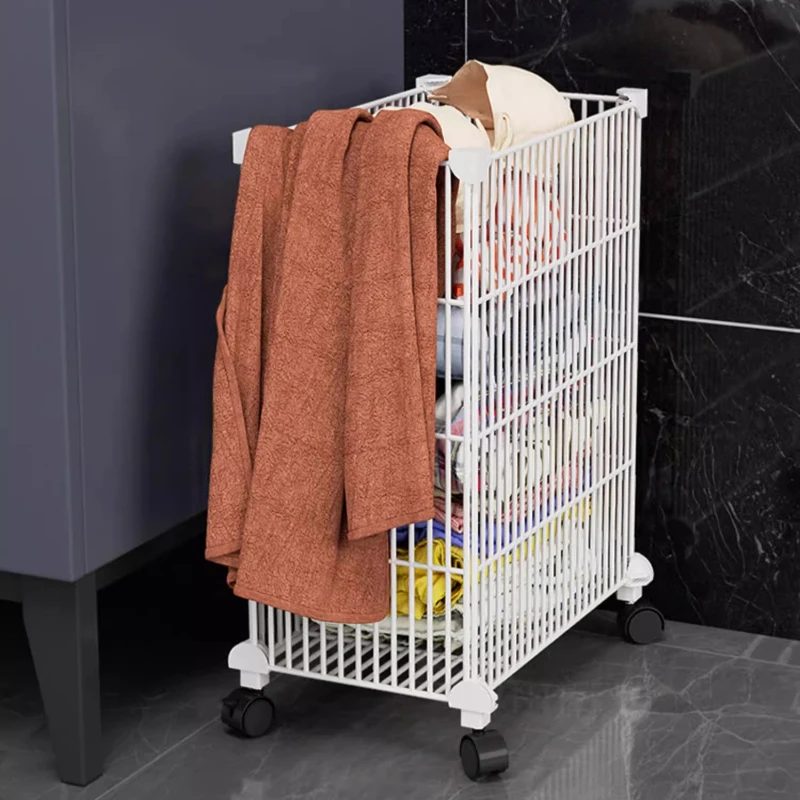 ‌Reinforced Iron Rolling Laundry Basket: Thick Mesh Ventilated Clothes Hamper Bin for Home Dorm & Bathroom‌