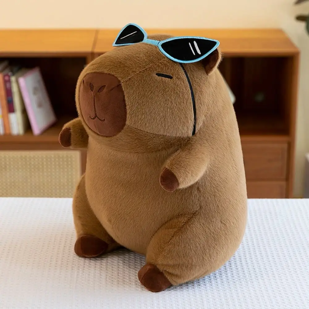 Boneka Capybara kacamata, dekorasi rumah boneka Capybara lembut Capibara berbulu halus simulasi kartun