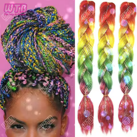 Women's Jumbo Glitter Synthetic Braids Extensions - Long Straight Ombre Hair with Tinsel Highlights for Halloween party use