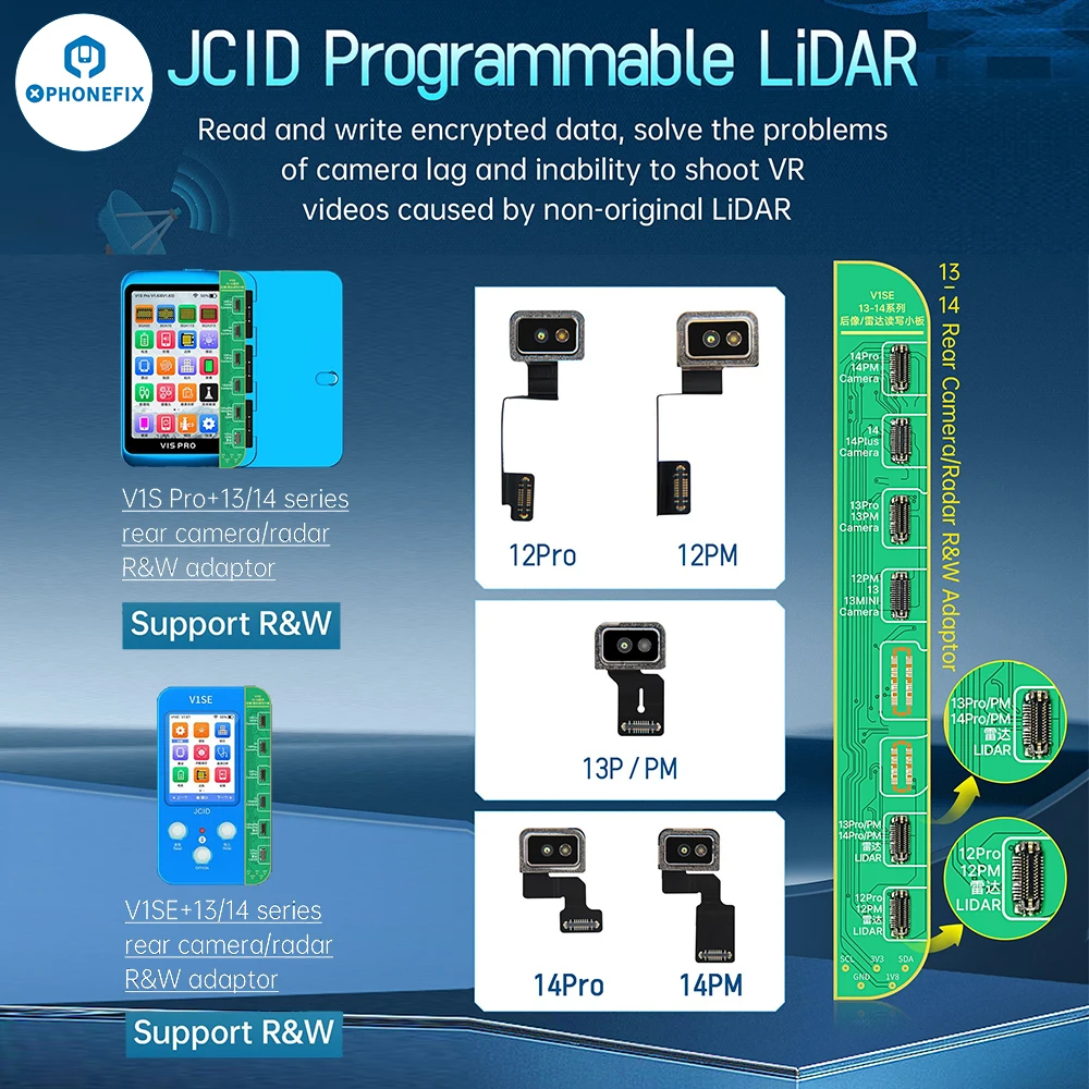 JCID V1SE V1SPRO kabel LiDAR dapat diprogram untuk iPhone 12 13 14 Pro Max Solving kamera jeda/tidak dapat merekam video VR baca tulis