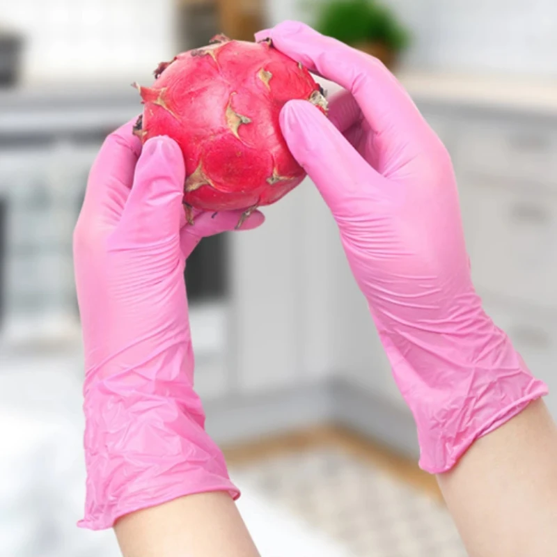 50PCS Pink Nitrile Gloves for Cleaning Pink Nitrile Disposable Gloves Household Cleaning Salon Glove Powder-Free