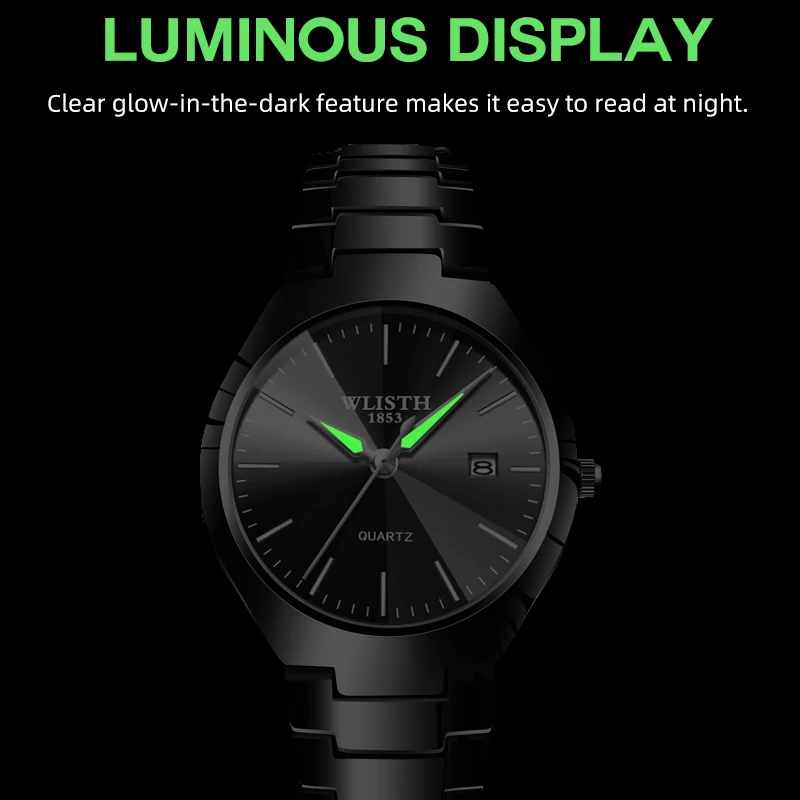 Man Watches Business Simple Steel Strip Black Calendar Luminous Waterproof Male Fashion Quartz Clock Watches montre homme