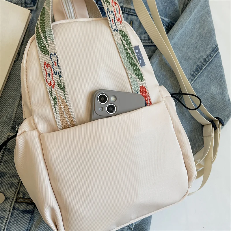 Versatile Fashion Backpacks For Women Canvas Fabric Mini Shoulder Bags Travelling Shopping Knapsack Large Capacity Rucksack 2024