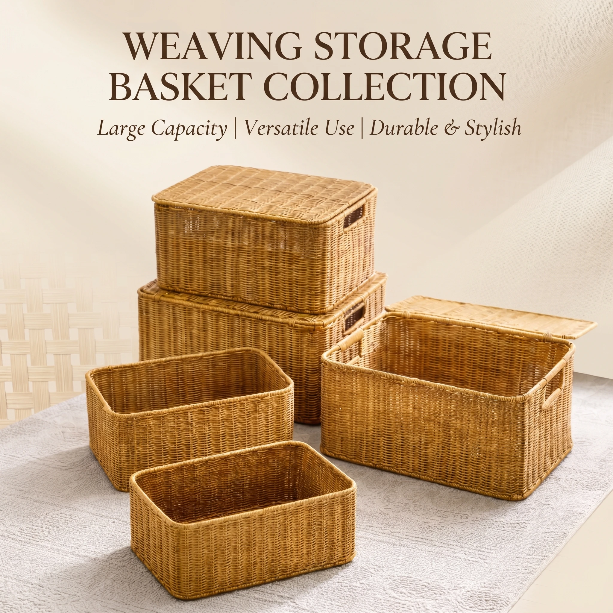 New model storage box - bedroom with lid - clothing organizer  imitation rattan woven wardrobe -  basket
