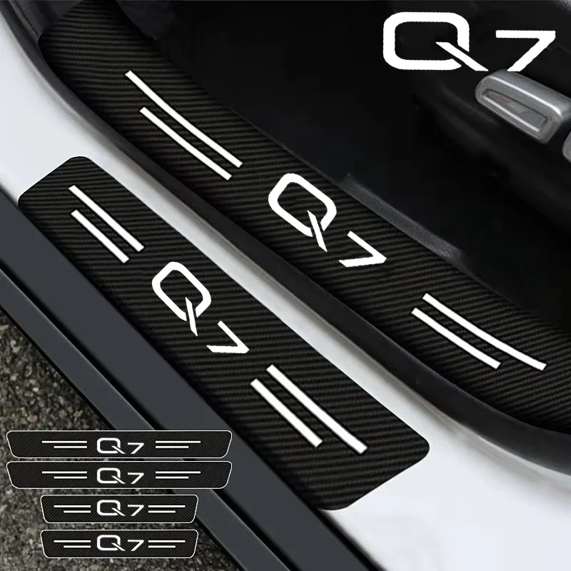 Car Door Sill Protector Sticker Carbon Fiber Threshold Strip For Audi Q7 Logo Rear Trunk Bumper Guards Decorative Accessories