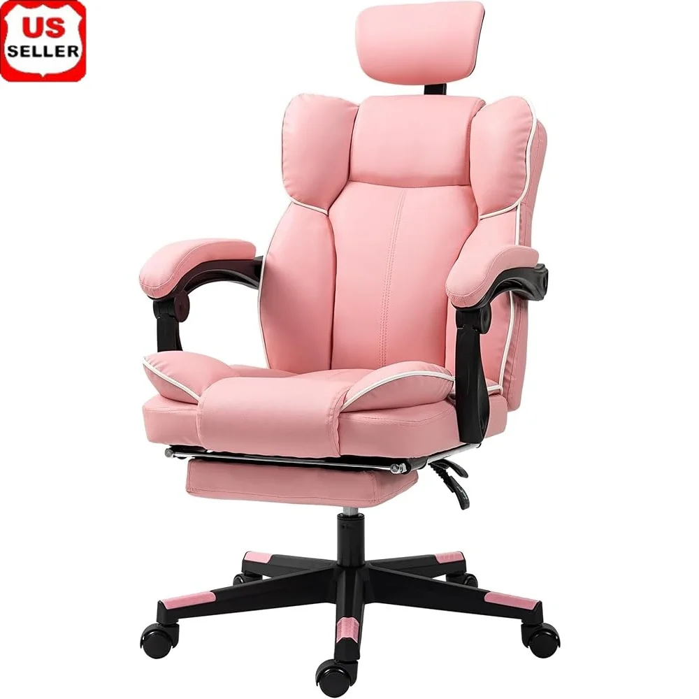 

Executive Office Chair Reclining PU Leather Computer Chair with Footrest Headrest Swivel Wheels Ergonomic Overstuffed Comfort