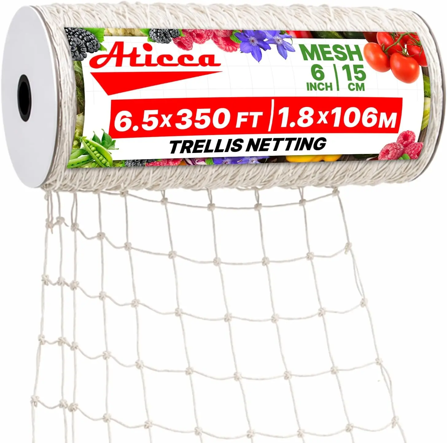 

6.5 x 350 ft Heavy Duty Plant Support Netting - 6 Inch Mesh for Climbing Vegetables & Flowers