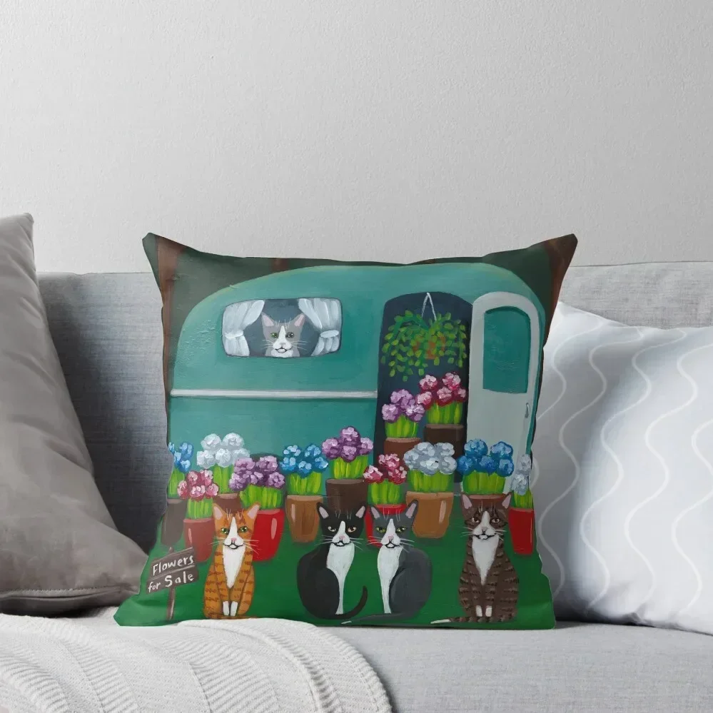 

Cats Flowers For Sale Throw Pillow Luxury Room Decorative Cushions pillow cover luxury Marble Cushion Cover pillow