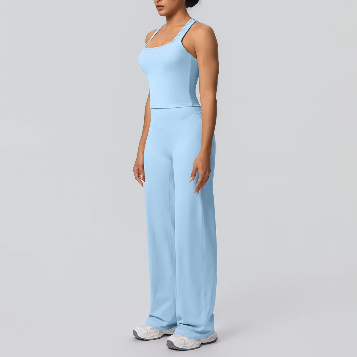 MIML 2026 Solid Color Slim Fit Sports Set Gym Fleece Wide Leg Two Piece Yoga Fitness Running Beautiful Back Design