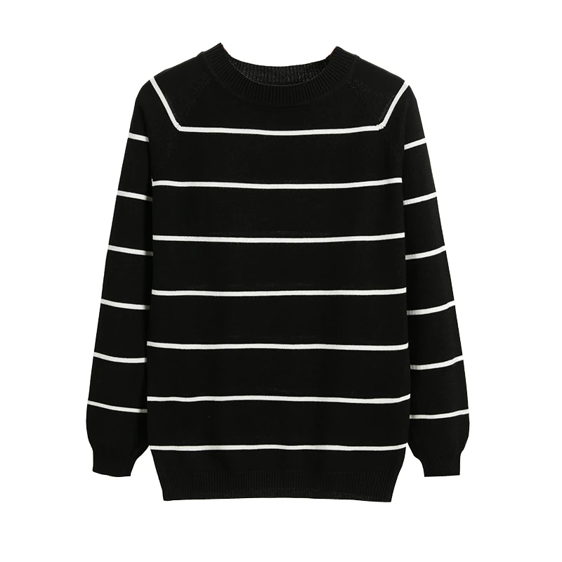 HLBCBG-suéter de manga larga a rayas para mujer, Jersey de punto negro, Tops de primavera y otoño, Jersey corto con cuello redondo, Jersey informal