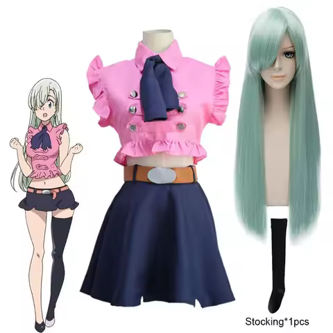 The Seven Deadly Sins Elizabeth Liones Cosplay Costume Elizabeth Wig Light Green Long Hair Women's Short Skirt Suit