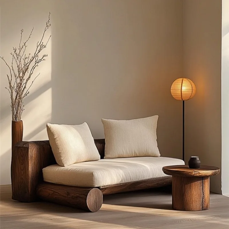 Modern Chinese Zen, log sofa design sense Furniture Inn Model Room B & B Hotel Simple solid wood sofa