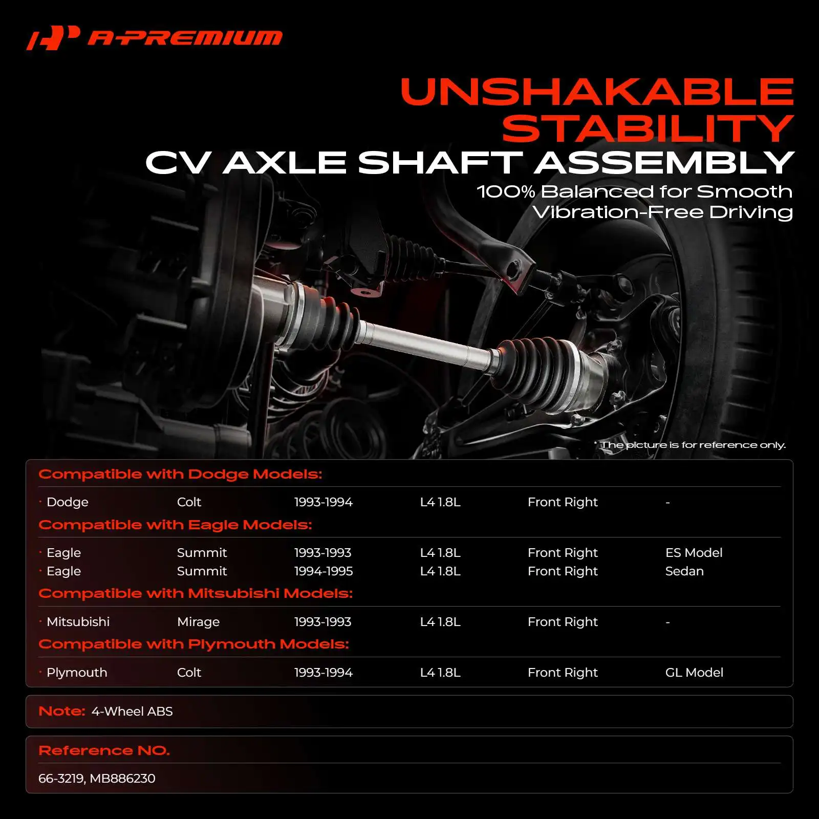 A-Premium Front Passenger Side CV Axle Shaft for Mitsubishi Mirage 1993 Dodge Colt 1993-1994 Eagle Summit 1993-1995