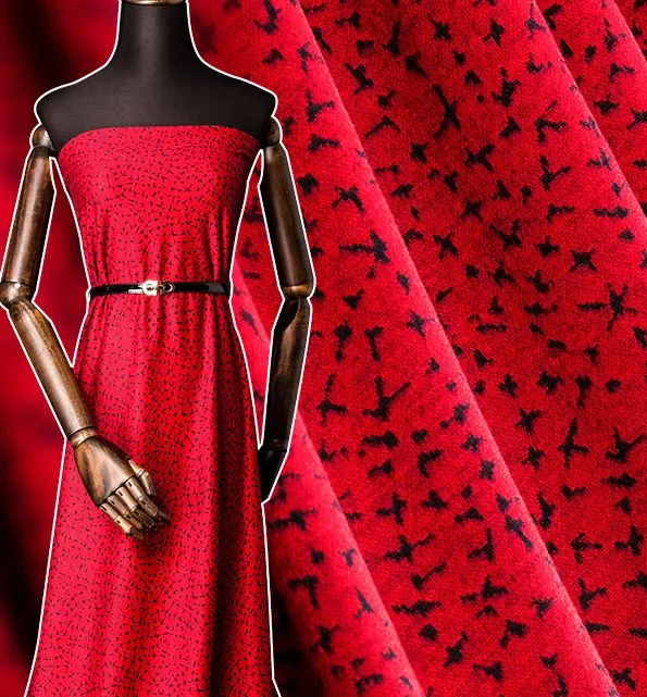 

Stretch Knit Velvet Fabric High-end Fashion Material Autumn and Winter Wool Small Broken Point Jacquard Dress Printed Fabric