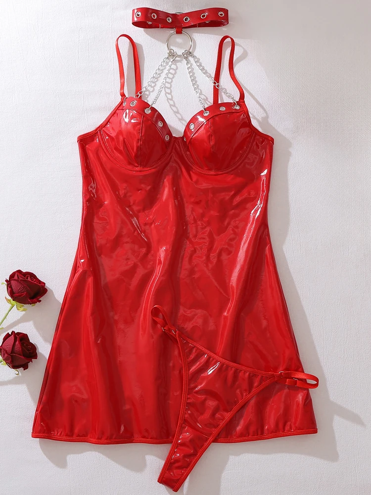 Belamimi Women Shiny Glossy PV - Babydoll Chemise Night 评论和价格