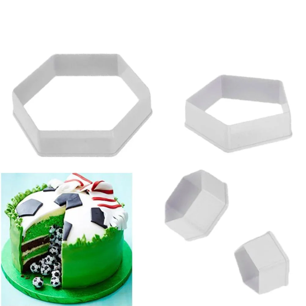 Hexagon Football Plastic Cookie Cutter Sugar Fondant Cake Soccer Pattern Cake Cookie Molds Cutters Decoration Mold Kitchen Tool